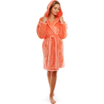 Dámský župan Dámský 3/4 hřejivý župan s kapucí LILLY EXTRA lososová - L-XL