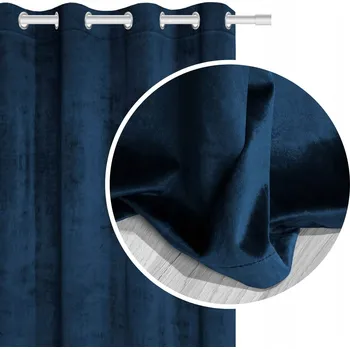 Obraz ZÁCLONY DO OBÝVÁKU HOTOVÉ S KOLEČKY TMAVĚ MODRÉ 140x170 VELUROVÉ