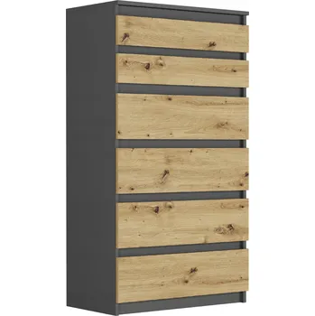 Komoda MODERNÍ KOMODA SKŘÍŇKA SE 6 ZÁSUVKAMI ANTRACIT MIX ARTISAN R-6 PL