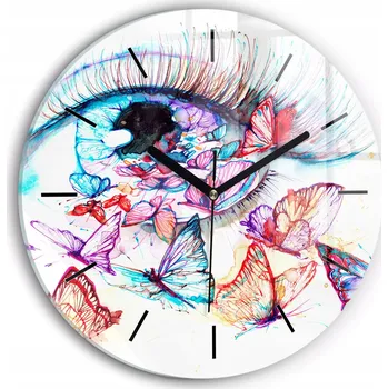 Hodiny Ozdobné nástěnné hodiny s krásnou grafikou Barevné motýlí oko kulatý průměr 30 cm