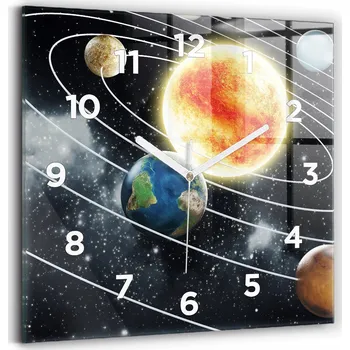 Hodiny Foto Skleněné Hodiny Nástěnné Do Moderních Interiérů Sluneční soustava 30x30 cm