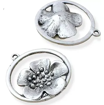 Materiál na výrobu šperku Přívěsek květ v kruhu starostříbro - 1 ks