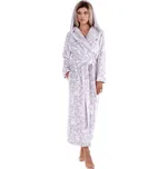 Dámský dlouhý župan s kapucí FLORA šedá/bílá - 4XL