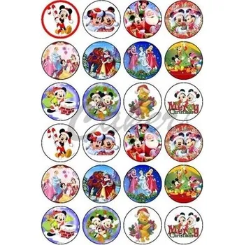 Cukrovinka SUGAR STAMP - Pusinky - předtištěné předlohy Vánoce, Předtištěný arch č.1 Mickey Mouse pr.3cm