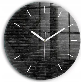 Hodiny Moderní skleněné nástěnné hodiny - tmavá cihlová zeď, kulatý, průměr 30 cm