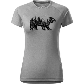 Dámské tričko DOBRÝ TRIKO Dámské funkční tričko s potiskem Medvěd Velikost: XL, Barva: Tmavě šedý melír