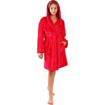 Dámský župan Dámský 3/4 hřejivý župan s kapucí LILLY EXTRA červená - S-M