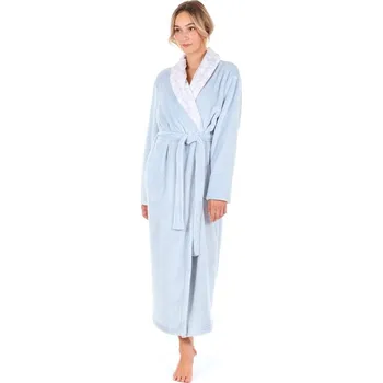 Dámský župan Dámský dlouhý župan se šálovým límcem FLORA světle modrá - 4XL