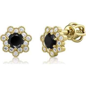 Náušnice Couple, Peckové náušnice Melanie, žluté zlato s&nbsp;černými zirkony, Šroubek, 585-66-3-0425.0Z00.0.00.109.05