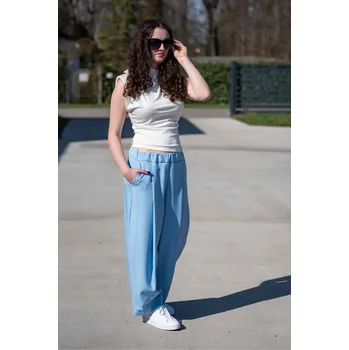 Dámské kalhoty Široké kalhoty do gumy U10639 barva: modrá světlá