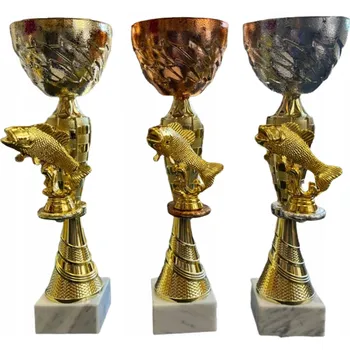 Poháry pro rybáře – zlaté, stříbro, bronzové – MOTIV RYBY, rybaření, 36 cm + popis