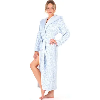 Dámský župan Dámský dlouhý župan s kapucí FLORA světle modrá/bílá - 6XL