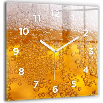 Hodiny Velké nástěnné hodiny z tvrzeného skla s grafikou - Tiché - Pivo s pěnou 60x60 cm