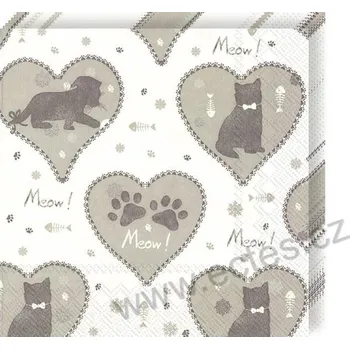Papírový ubrousek IHR MEOW MEOW papírové dezertní ubrousky kočky a tlapky a rybí kosti 20 ks