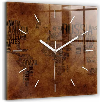 Hodiny Skleněné hodiny s tichým mechanismem - Mapa světa a názvy zemí