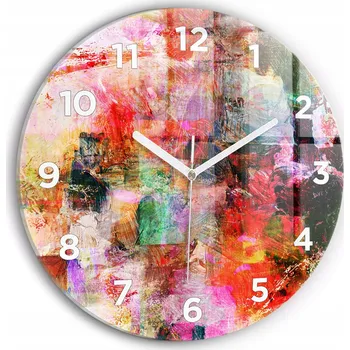 Hodiny Skleněné nástěnné hodiny do obýváku s grafikou Abstraktní kompozice fi30 cm