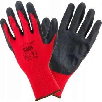 Pracovní rukavice Rukavice polyester+latex červeno-černé vel. 8/M (balení 12 párů)