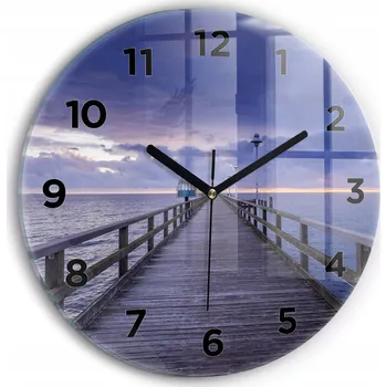 Hodiny Skleněné nástěnné hodiny do obýváku s motivem mola na Baltu, průměr 30 cm
