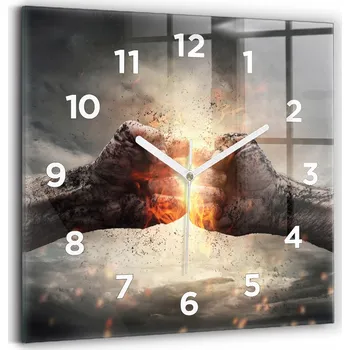 Hodiny Skleněné hodiny s motivem na zeď Tiché ručičky Obývák Pěst Síla Moc 30x30