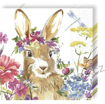 Papírový ubrousek IHR ISA papírové dezertní ubrousky hnědý zajíc a rozkvetlé luční květiny 20 ks