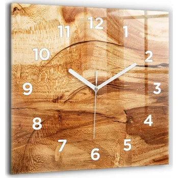 Hodiny Čtvercové Skleněné Hodiny Minimalistické Nástěnné Textura dřeva 60x60 cm