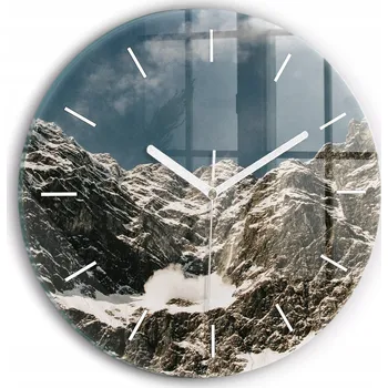 Hodiny Moderní skleněné nástěnné hodiny s potiskem Hory Watzmann kulatý průměr 30 cm