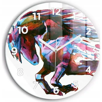 Hodiny Ozdobné nástěnné hodiny s krásnou grafikou Běžící kůň, bílé ručičky, průměr 60 cm