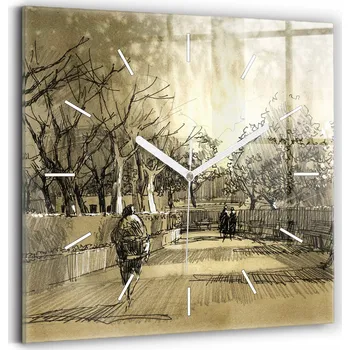 Hodiny Skleněné nástěnné hodiny do obýváku S Potiskem Park a stromy v sépiové barvě 30x30 cm