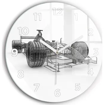 Hodiny Nástěnné Čtvercové Skleněné Hodiny S Potiskem konstrukce monopostu F1, průměr 60 cm