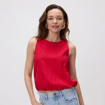 Dámské tričko Reserved - Top s ažurou - červená - 560FB-33X - 560FB-33X-L