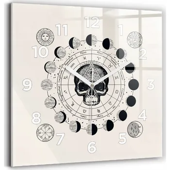 Hodiny Skleněné nástěnné hodiny s motivem měsíčních fází, moderní design, 30x30 cm