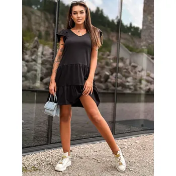 Dámské oblečení Černé bavlněné volánové mini šaty TW-SK-2113.17P-black Velikost: S