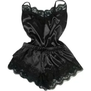 Dámské pyžamo Saténové pyžamo s krajkou pro ženy - černá,XL