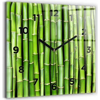 Hodiny Skleněné hodiny s tichým mechanismem, tvrzené, styl loft, nástěnné, bambusový asijský design, 30x30 cm