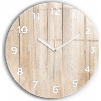 Hodiny Moderní skleněné nástěnné hodiny Textura dřeva bílé ručičky průměr 60 cm