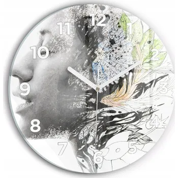 Hodiny Skleněné nástěnné hodiny do obýváku s grafikou Abstrakce tvář ženy průměr 30 cm