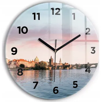 Hodiny Ozdobné nástěnné hodiny s krásnou grafikou Karlův most v Praze kulatý průměr 30 cm