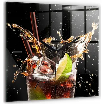 Hodiny Skleněné nástěnné hodiny do kanceláře se stylovým potiskem Drink s ledem 60x60 cm