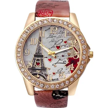 Hodinky Dámské náramkové hodinky s Eiffelovkou - Hnědá