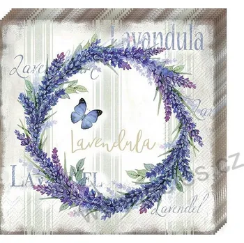 Papírový ubrousek IHR AURA papírové dezertní ubrousky levandulový věnec a modrý motýlek 20 ks