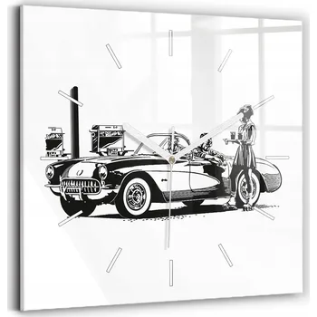 Hodiny Minimalistické Čtvercové Skleněné Hodiny Nástěnné Retro Ilustrace 30x30 cm