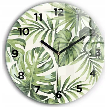 Hodiny Kulatý Skleněné Nástěnné Hodiny se Stylovým Potiskem Tropický Vzor průměr 60 cm