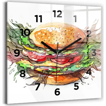 Hodiny Skleněné Hodiny s potiskem Tichý Mechanismus Loft Nástěnné Burger se sýrem XXL