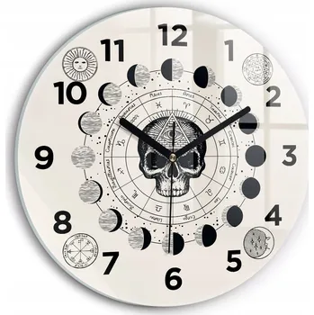 Hodiny Čtvercové Skleněné Nástěnné Hodiny do Obýváku s Motivem Fází Měsíce fi30 cm