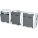 Famatel ATLAS IP55 Přepínač č.6+zásuvka 2x 2P+PE, 2-násobná vodorovně s ochr. kolíkem, šedý