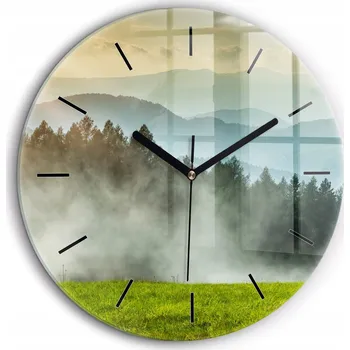 Hodiny Kulatý Skleněné Nástěnné Hodiny do Moderního Interiéru Horská Krajina průměr 60 cm