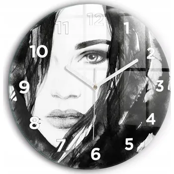 Hodiny Tiché skleněné nástěnné hodiny Portrét ženy kulatý bílé ručičky průměr 60 cm