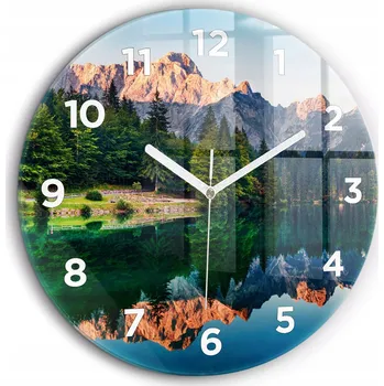 Hodiny Moderní skleněné nástěnné hodiny Krajina jezera bílé ručičky průměr 60 cm