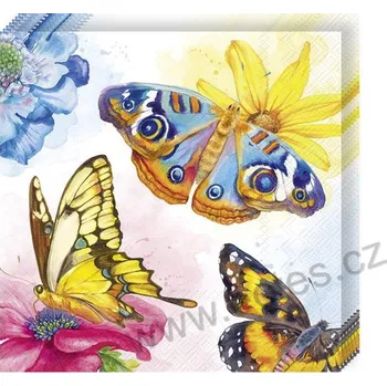 Papírový ubrousek IHR GARDEN BEAUTIES papírové dezertní ubrousky barevní motýli a rozkvetlé květy 20 ks