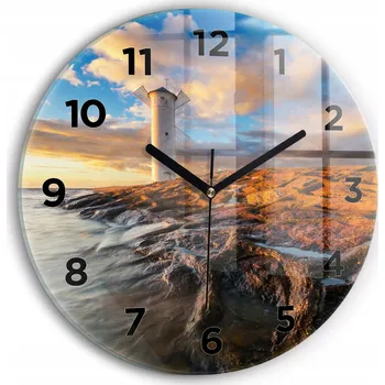 Hodiny Moderní skleněné nástěnné hodiny Maják a Baltské moře kulatý průměr 30 cm